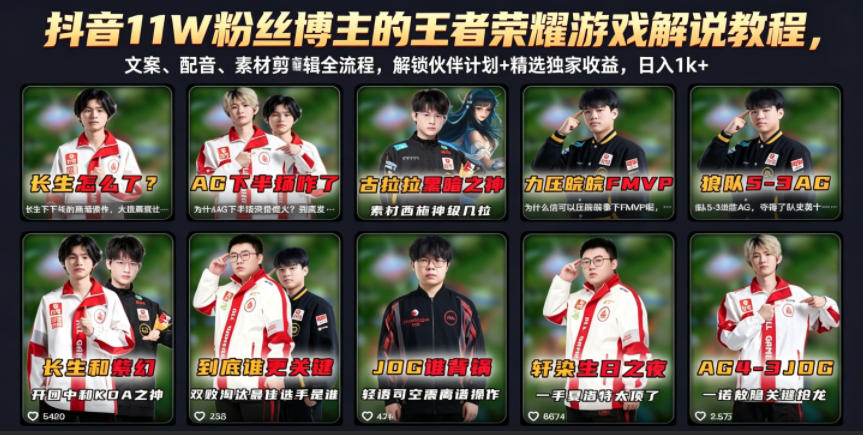 抖音11W粉丝博主的王者荣耀游戏解说教程，文案、配音、素材剪辑全流程，解锁伙伴计划+精选独家收益，日入1k+-止水留痕