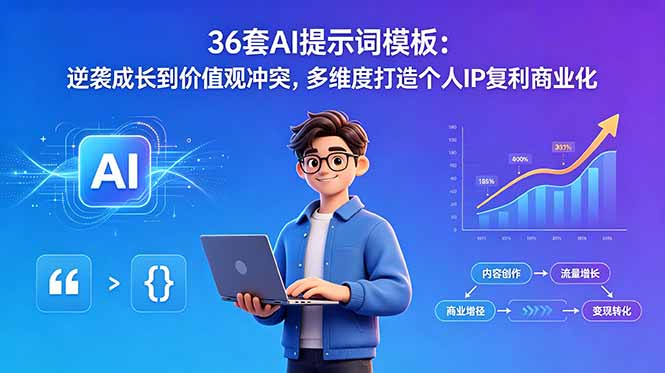 36套AI提示词模板：逆袭成长到价值观冲突，多维度打造个人IP复利商业化-止水留痕