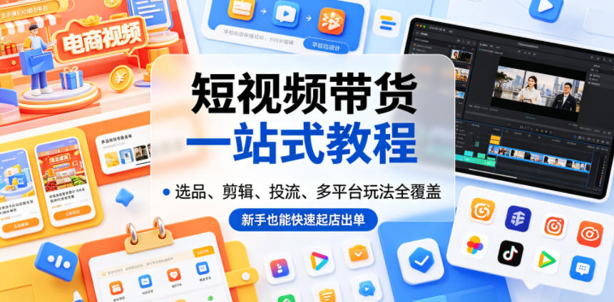 短视频带货一站式教程，选品、剪辑、投流、多平台玩法全覆盖，新手也能快速起店出单-止水留痕