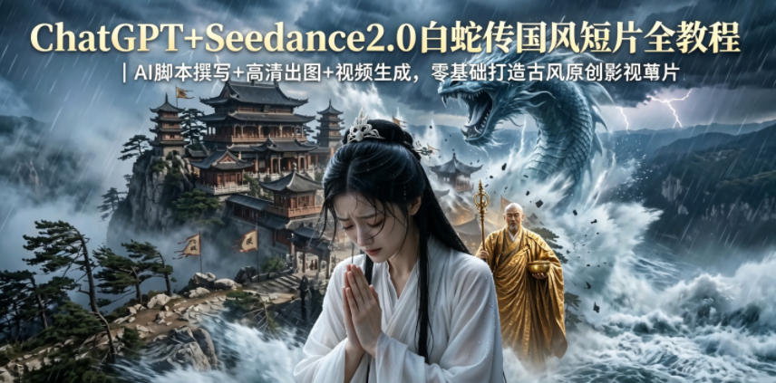 ChatGPT+Seedance2.0白蛇传国风短片全教程｜AI脚本撰写+高清出图+视频生成，零基础打造古风原创影视短片-止水留痕