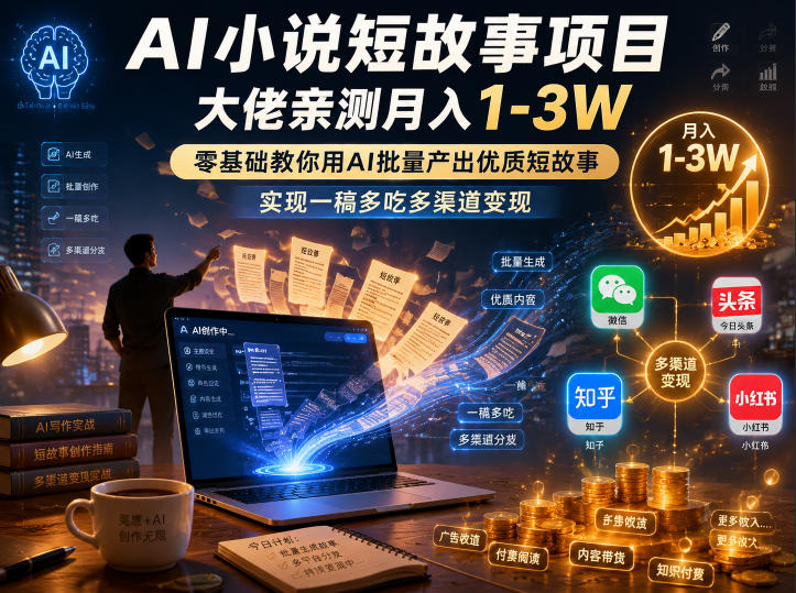 AI小说短故事项目，大佬亲测月入1-3W，零基础教你用AI批量产出优质短故事，实现一稿多吃多渠道变现(更新0624)-止水留痕