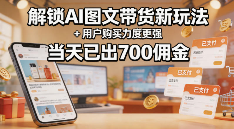 解锁ai图文带货新玩法+用户购买力度更强，当天已出700佣金，详细拆解-止水留痕