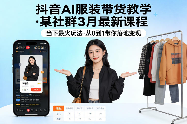 抖音AI服装带货教学,某社群3月最新课程,当下最火玩法,从0到1带你落地变现-止水留痕