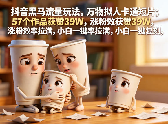 抖音黑马流量玩法，万物拟人卡通短片，57个作品获赞39W，涨粉效率拉满，小白一键复刻，保姆级拆解-止水留痕