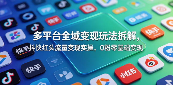 多平台全域变现玩法拆解，抖快红头流量变现实操，0粉零基础变现-止水留痕