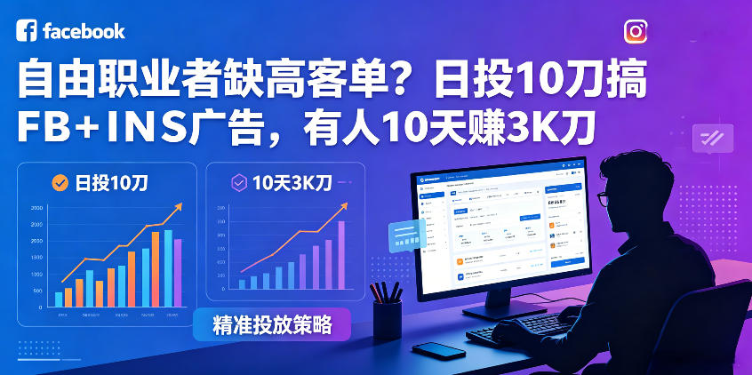 自由职业者缺高客单？日投10刀搞FB+INS广告，有人10天赚3K刀！【原创双语字幕】-止水留痕