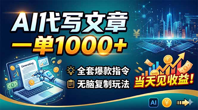 AI代写文章，一单1000+，全套爆款指令+无脑复制玩法，当天见收益！-止水留痕
