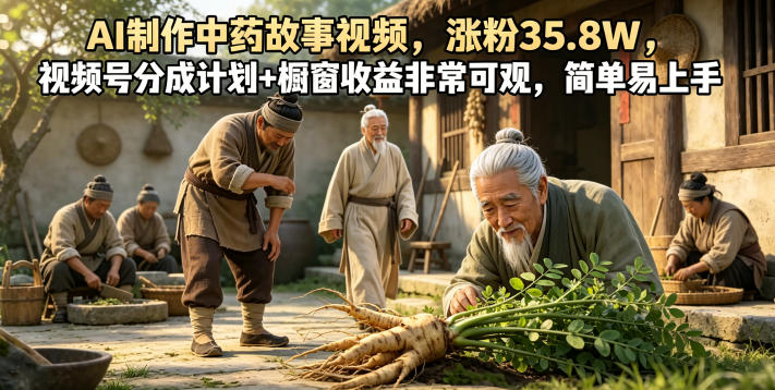 AI制作中药故事视频，涨粉35.8W，视频号分成计划+橱窗收益非常可观，简单易上手-止水留痕