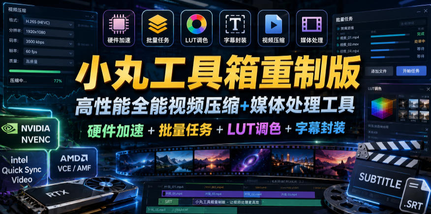 小丸工具箱重制版–高性能全能视频压缩+媒体处理工具｜硬件加速+批量任务+LUT调色+字幕封装-止水留痕