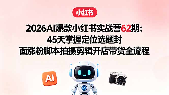 2026AI爆款小红书实战营62期:45天掌握定位选题封面涨粉脚本拍摄剪辑开店带货全流程-止水留痕