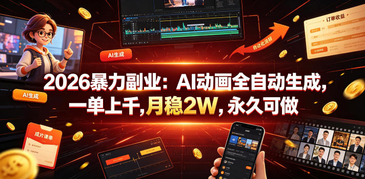 2026暴力副业:AI动画全自动生成,一单上千,月稳2W,永久可做【揭秘】-止水留痕