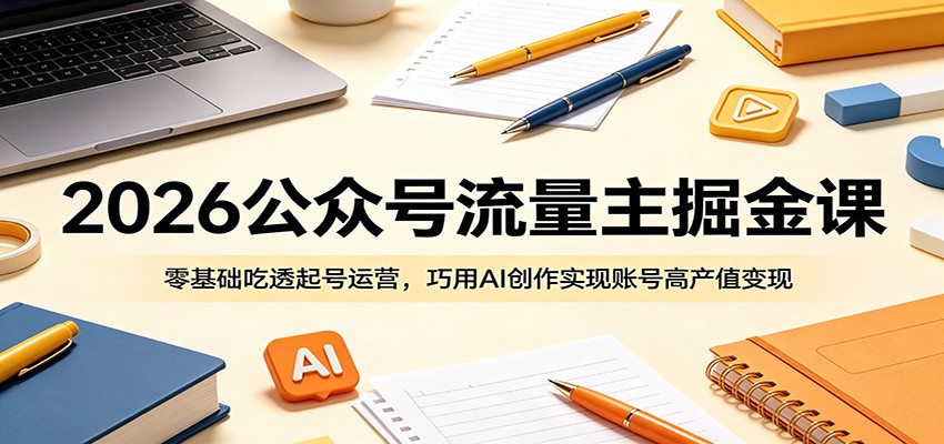 2026公众号流量主掘金课：零基础吃透起号运营，巧用AI创作实现账号高产值变现-止水留痕