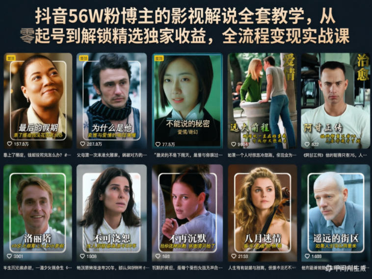 抖音56W粉博主的影视解说全套教学，从零起号到解锁精选独家收益，全流程变现实战课-止水留痕