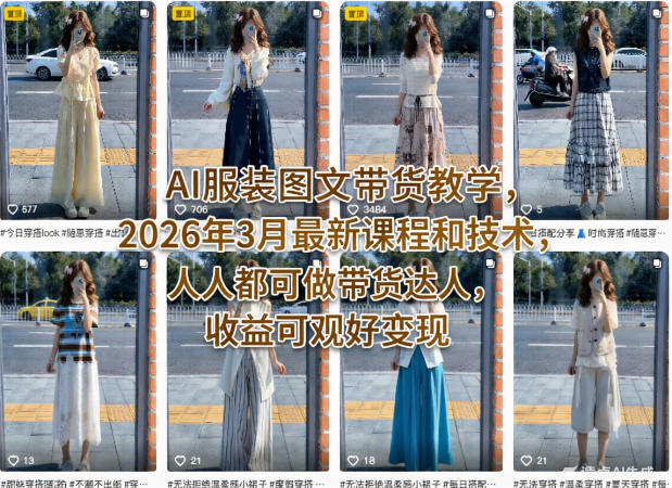 AI服装图文带货教学,2026年3月最新课程和技术,人人都可做带货达人,收益可观好变现-止水留痕