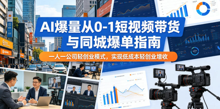 AI爆量从0-1短视频带货与同城爆单指南，一人一公司轻创业模式，实现低成本轻创业增收-止水留痕