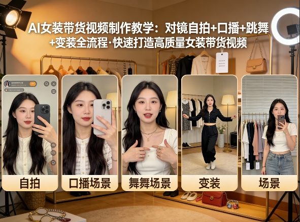 AI女装带货视频制作教学，对镜自拍、口播、跳舞、变装全流程，快速打造高质量女装带货视频-止水留痕