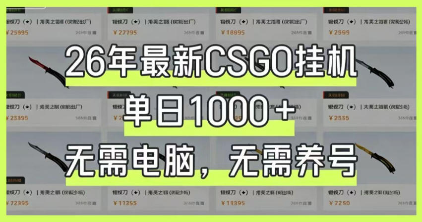 26年最新CSGO挂G系统，单日1000+，无需电脑，无需养号，0基础可上手【揭秘】-止水留痕
