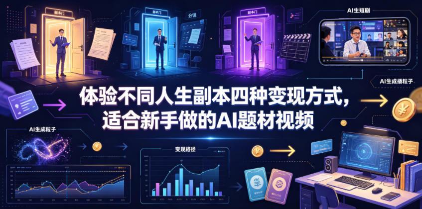 体验不同人生副本四种变现方式，适合新手做的AI题材视频-止水留痕