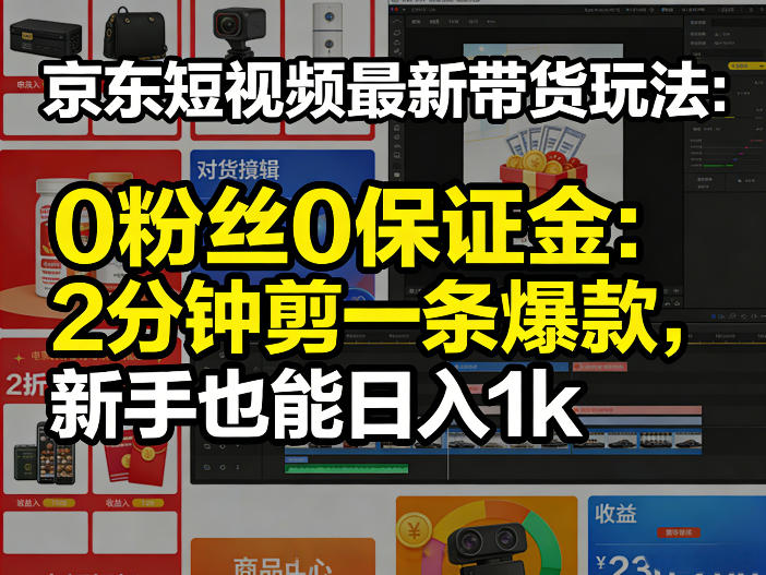 京东短视频最新带货玩法，0粉丝0保证金，2分钟剪一条爆款，新手也能日入1k+【揭秘】-止水留痕