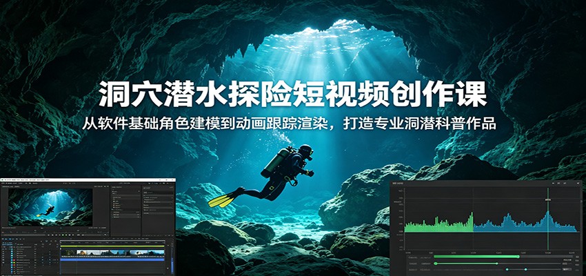 洞穴潜水探险短视频创作课：从软件基础角色建模到动画跟踪渲染，打造专业洞潜科普作品-止水留痕