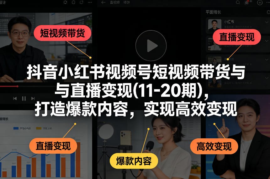 抖音小红书视频号短视频带货与直播变现(10-21期)，打造爆款内容，实现高效变现(更新05月08日)-止水留痕