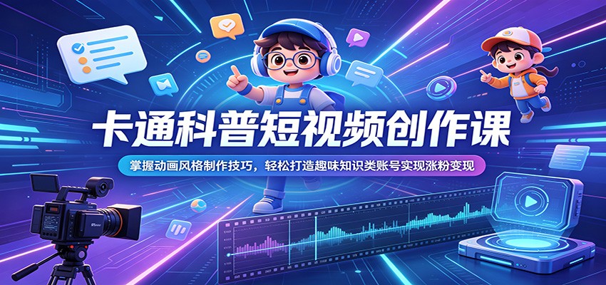 卡通科普短视频创作课:掌握动画风格制作技巧,轻松打造趣味知识类账号实现涨粉变现-止水留痕