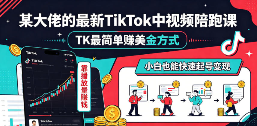 某大佬的最新TikTok中视频陪跑课，TK最简单賺美金方式，靠播放量賺钱，小白也能快速起号变现-止水留痕