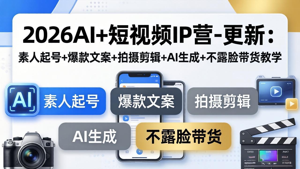 2026AI+短视频IP营-更新：素人起号+爆款文案+拍摄剪辑+AI生成+不露脸带货教学-止水留痕