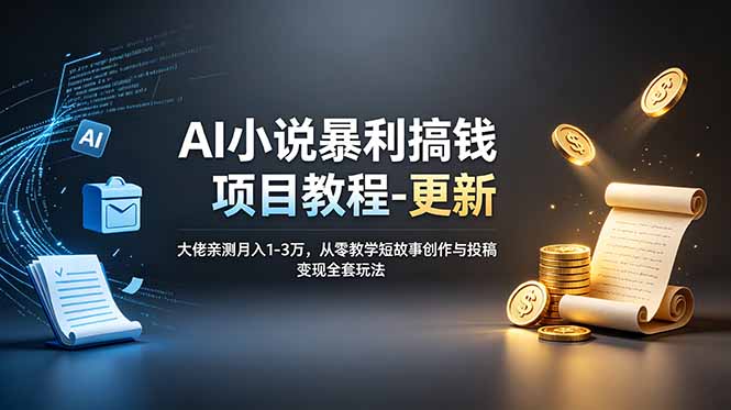 AI小说暴利搞钱项目教程-更新，大佬亲测月入1-3万，从零教学短故事创作与投稿变现全套玩法-止水留痕