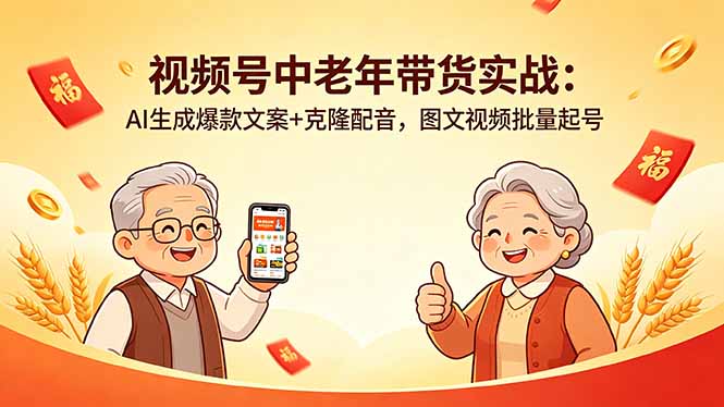 视频号中老年带货实战：AI生成爆款文案+克隆配音，图文视频批量起号-止水留痕