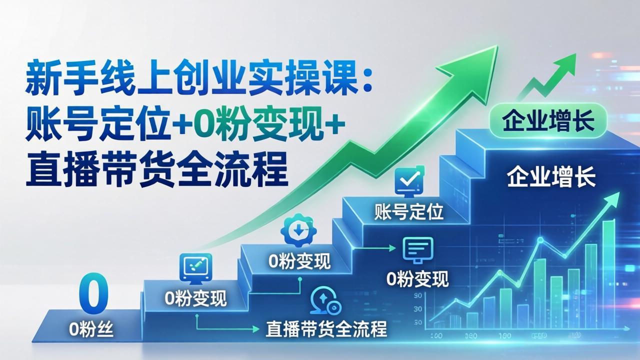 新手线上创业实操课：账号定位+0粉变现+直播带货全流程，企业用户增长一步到位-止水留痕