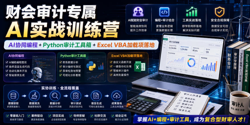 财会审计专属AI实战训练营｜AI协同编程+Python审计工具箱+Excel VBA加载项落地-止水留痕