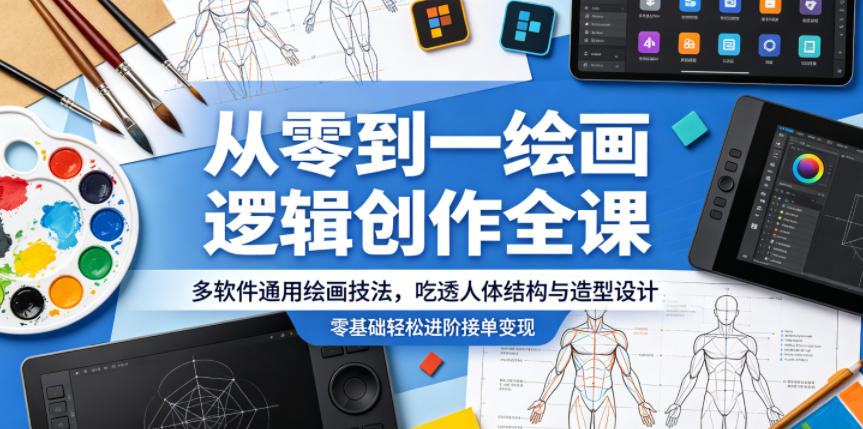 从零到一绘画逻辑创作全课，多软件通用绘画技法，吃透人体结构与造型设计，零基础轻松进阶接单变现-止水留痕