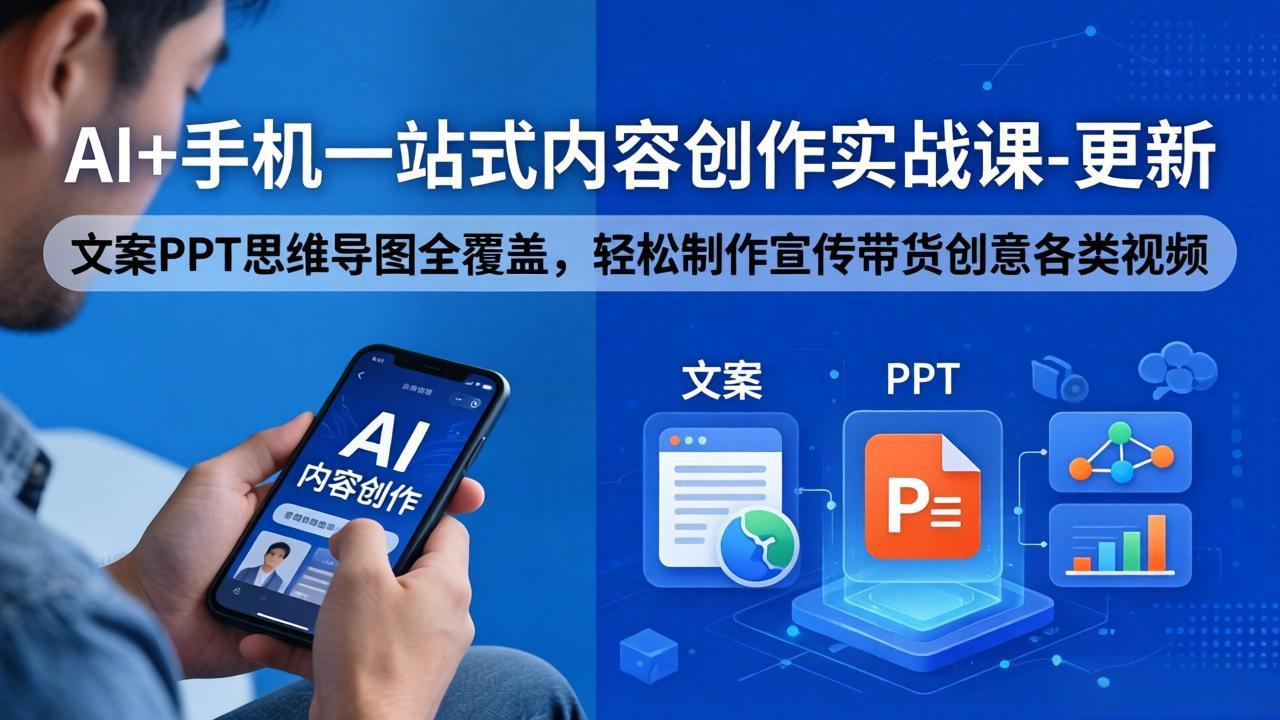 AI+手机一站式内容创作实战课-更新，文案PPT思维导图全覆盖，轻松制作宣传带货创意各类视频-止水留痕