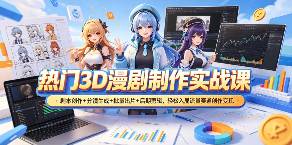 热门3D漫剧制作实战课，剧本创作+分镜生成+批量出片+后期剪辑，轻松入局流量赛道创作变现-止水留痕