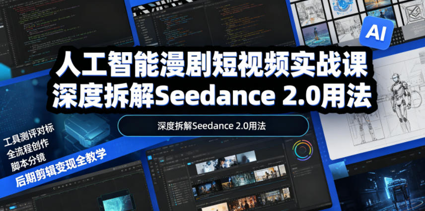人工智能漫剧短视频实战课，深度拆解Seedance 2.0用法，工具测评对标+全流程创作+脚本分镜+后期剪辑变现全教学-止水留痕