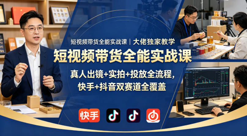 短视频带货全能实战课｜大佬独家教学，真人出镜+实拍+投放全流程，快手+抖音双赛道全覆盖-止水留痕