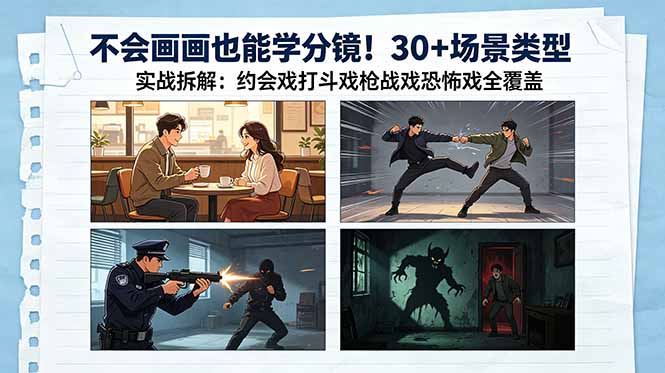 不会画画也能学分镜！30+场景类型实战拆解：约会戏打斗戏枪战戏恐怖戏全覆盖-止水留痕