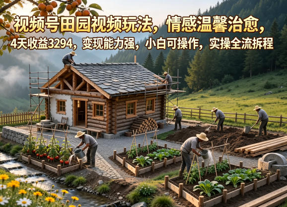 视频号田园视频玩法，情感温馨治愈，4天收益3294，变现能力强，小白可操作，实操全流程拆解-止水留痕
