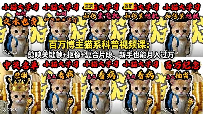 百万博主猫系科普视频课：剪映关键帧+抠像+复合片段，新手也能月入过万-止水留痕