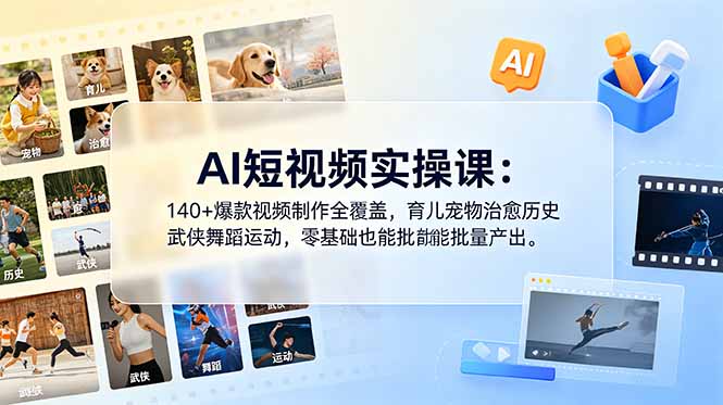 AI短视频实操课：140+爆款视频制作全覆盖，育儿宠物治愈历史武侠舞蹈运动，零基础也能批量产出-止水留痕
