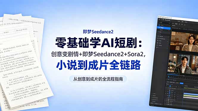 零基础学AI短剧：创意变剧情+即梦Seedance2+Sora2，小说到成片全链路-止水留痕