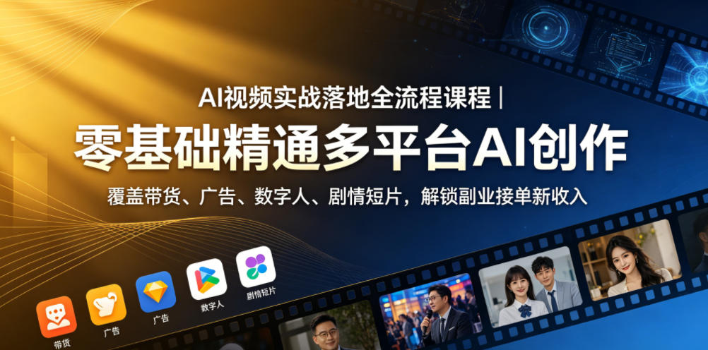 AI视频实战落地全流程课程｜零基础精通多平台AI创作，覆盖带货、广告、数字人、剧情短片，解锁副业接单新收入-止水留痕