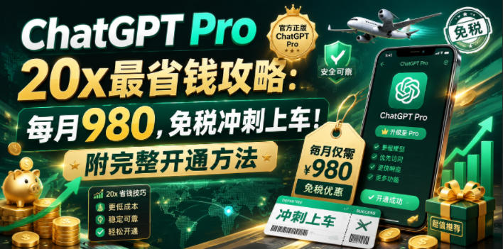 ChatGPT Pro 20x最省钱攻略：每月980，免税冲刺上车！附完整开通方法【文档】-止水留痕
