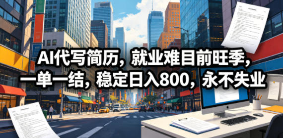 AI代写简历，就业难目前旺季，一单一结，稳定日入800，永不失业-止水留痕