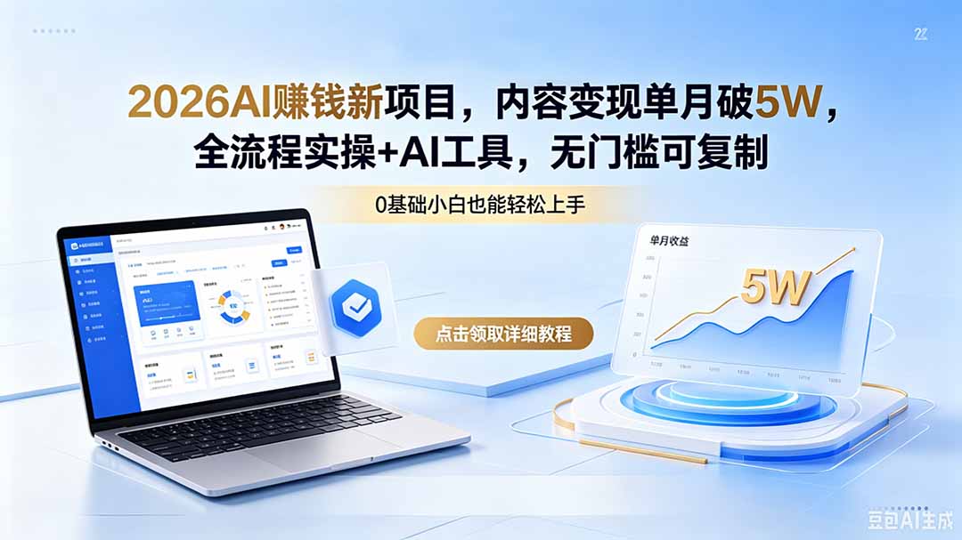 2026AI赚钱新项目，内容变现单月破5W，全流程实操+AI工具，无门槛可复制-止水留痕