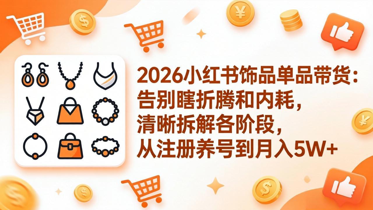 2026小红书饰品单品带货：告别瞎折腾和内耗，清晰拆解各阶段，从注册养号到月入5W+-止水留痕
