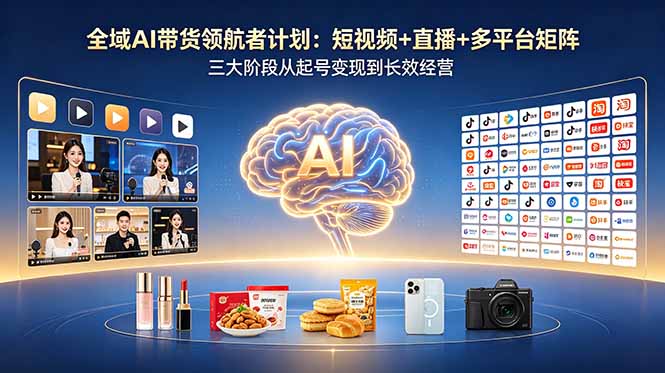 全域AI带货领航者计划：短视频+直播+多平台矩阵，三大阶段从起号变现到长效经营-止水留痕