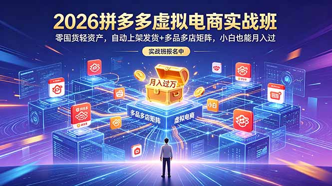 2026拼多多虚拟电商实战班：零囤货轻资产，自动上架发货+多品多店矩阵，小白也能月入过万-止水留痕