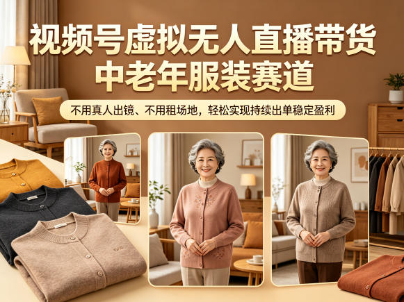 视频号虚拟无人直播带货中老年服装赛道，不用真人出镜、不用租场地，轻松实现持续出单稳定盈利-止水留痕